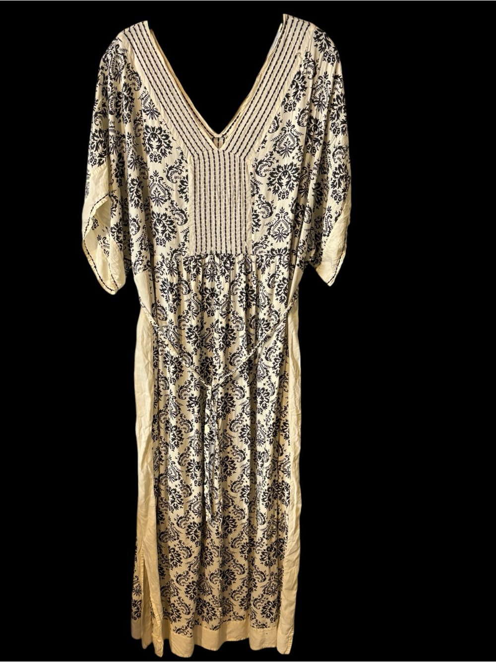 World Market Cream and Black V-Neck Maxi Dress